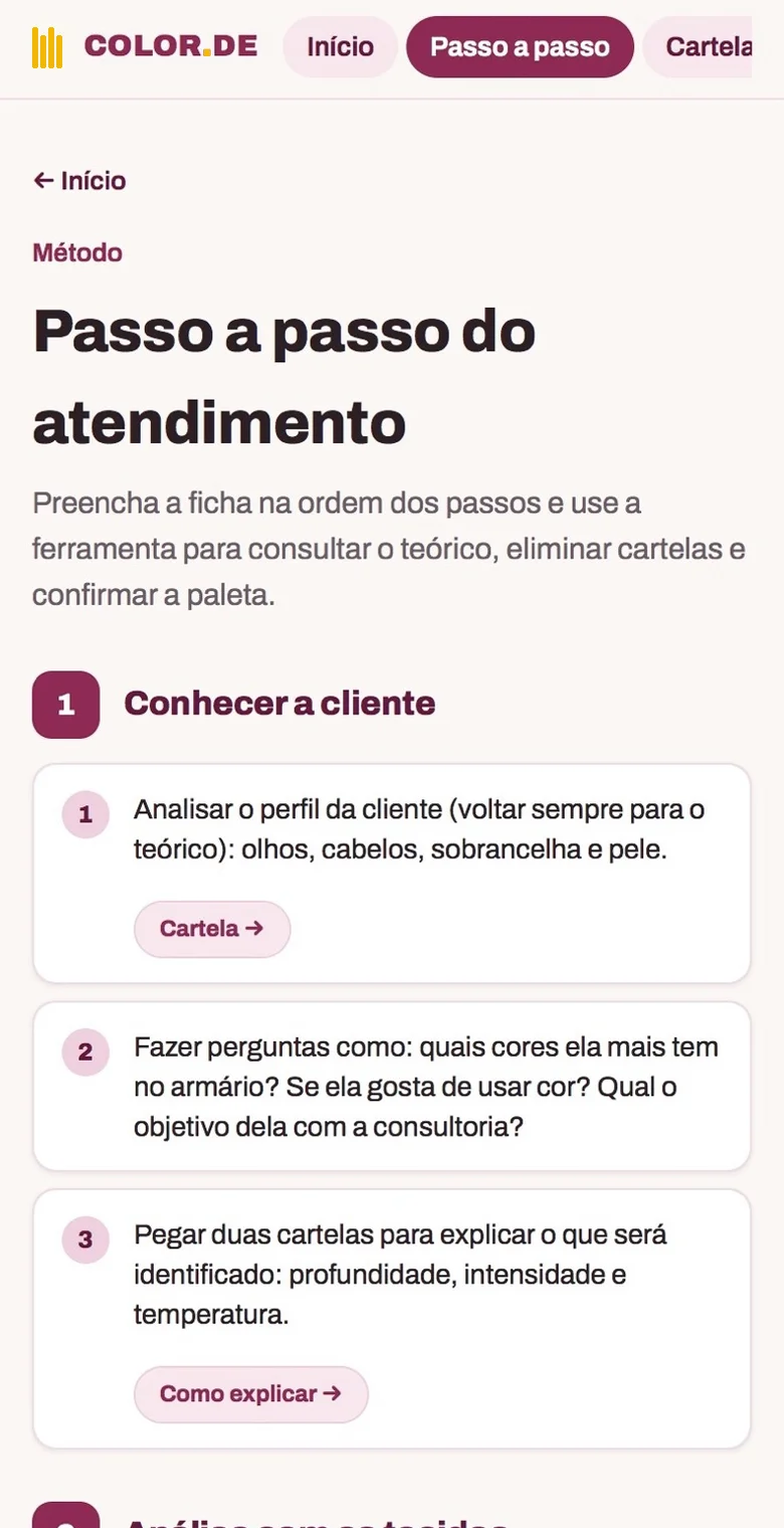 Tela Passo a passo do atendimento